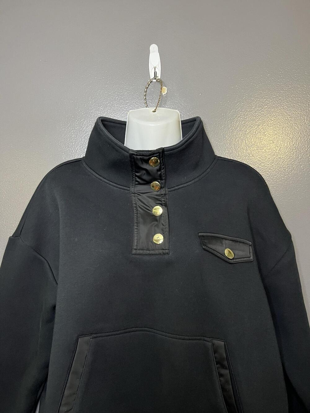 Tuckernuck Sport Sweatshirt Womens Large Black High Neck Button Fleece Pullover